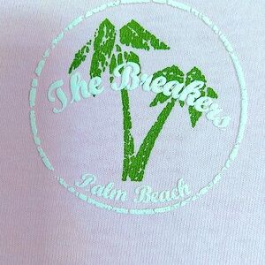 🌸NEW The BREAKERS of Palm Beach Pink V-Neck.Insignia with Palm trees on front. M